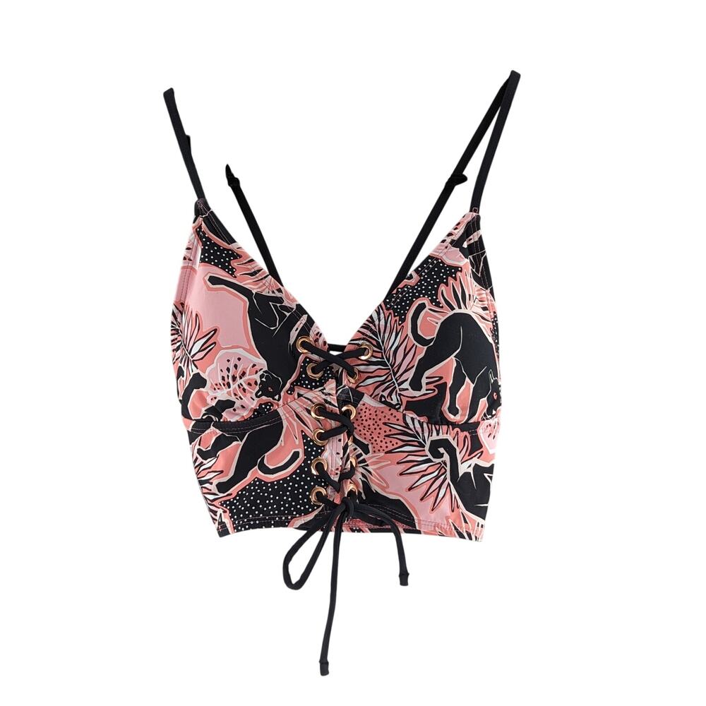 BCBGeneration Swim Lace Up Bikini Top Animal Print Top - Picture 6 of 11
